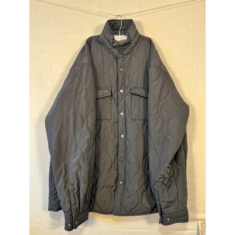 Maison Article Mens Black Quilted Snap Front Mock Neck Shirt Jacket Size 2XL
